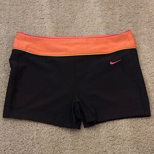 Nike Women's Black Shorts with Orange and Pink Accents